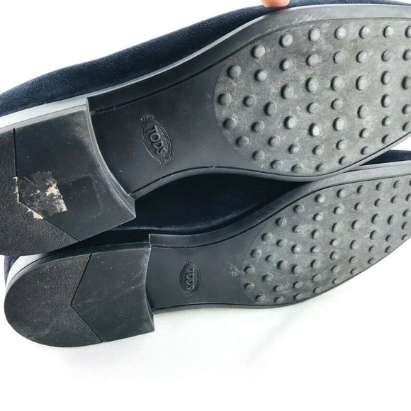 $645 TODS Mens Suede Penny Loafers Navy Blue Slip - Picture 10 of 12